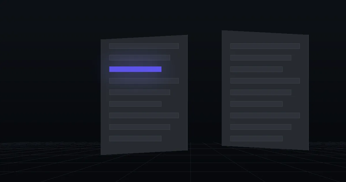 Two dark panels facing each other, one of them lit indigo