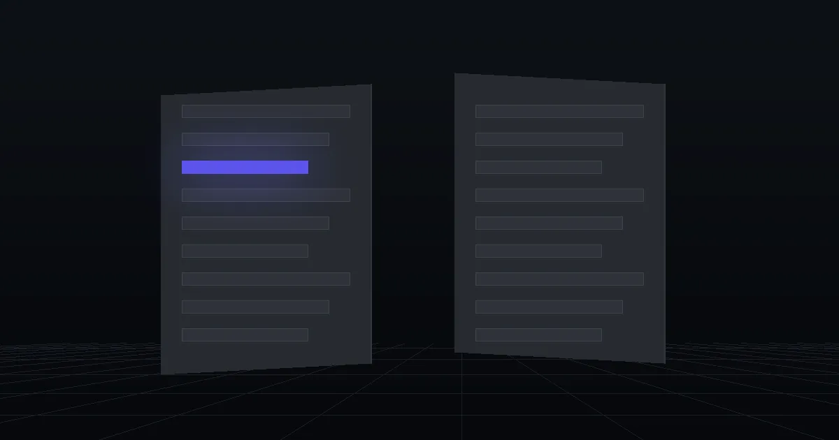 Two dark panels facing each other, one of them lit indigo