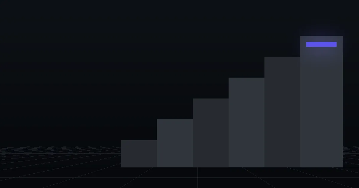 Dark slabs rising like steps, the top step marked in indigo