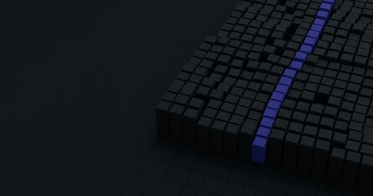 A dense matrix of small cells with one vertical column picked out in indigo