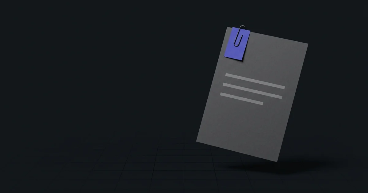 A plain document card with a small indigo tag clipped to its corner