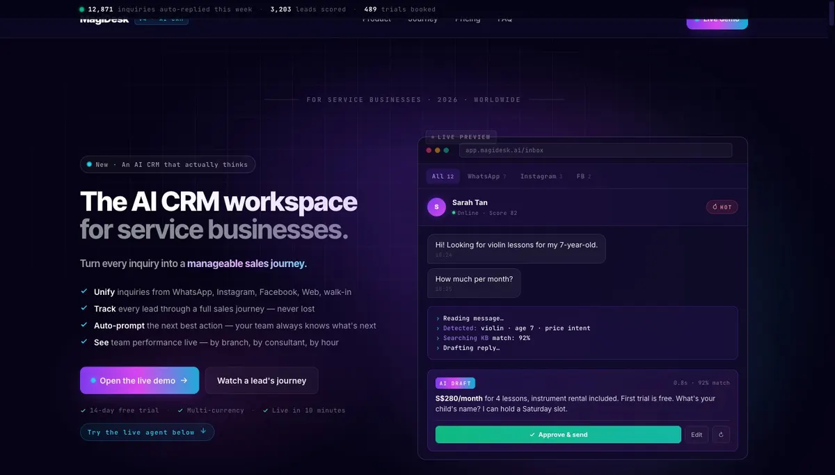 MagiDesk — Service-business CRM · Brand site